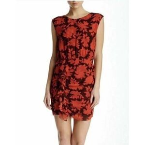 Rebecca Minkoff Women's Red Chiffon Red Black Lined Floral Ruffle Size‎ 6